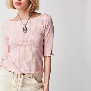 Free People We The Free Sweet And Salty Tee Shirt 3/4 Sleeve Pink Lotus Size XS